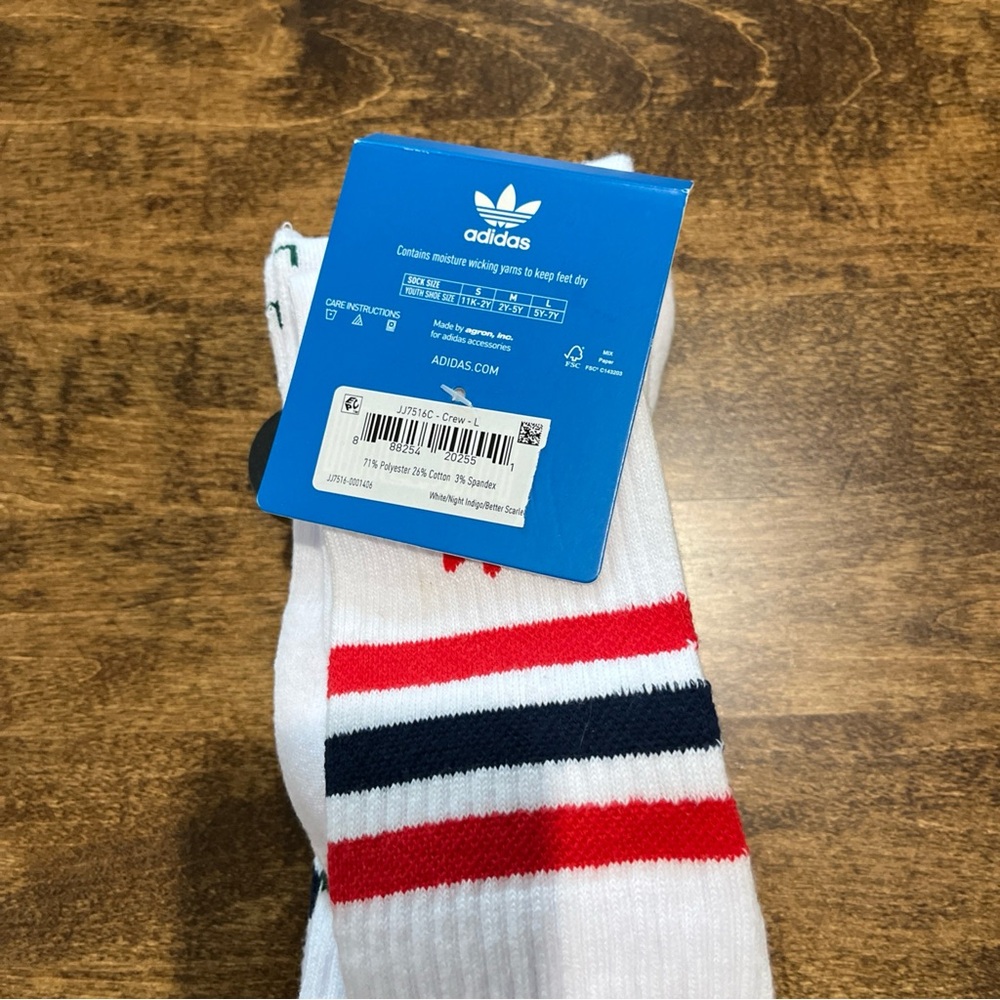 Adidas Kids' Socks - White with Red and Blue Stripes